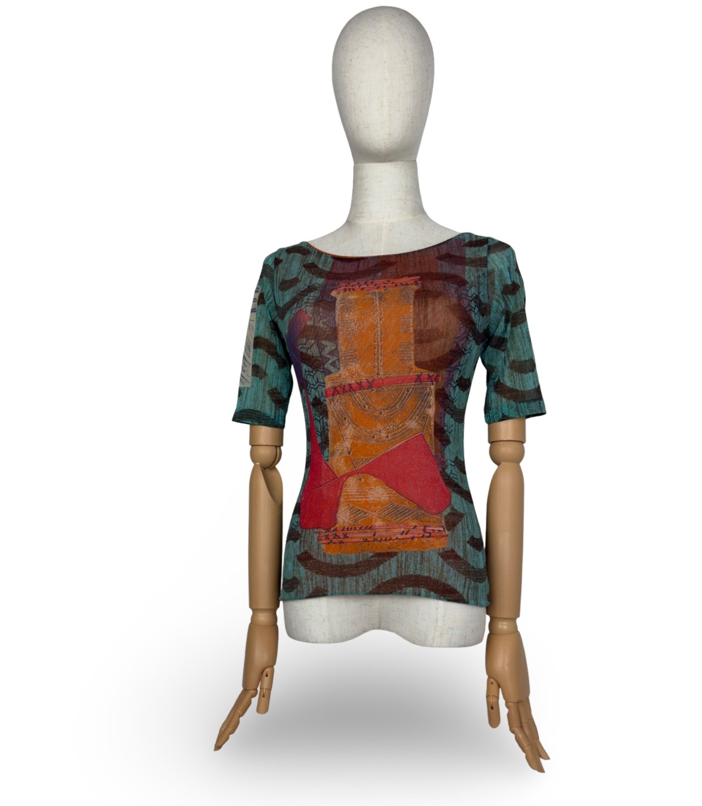 LeGatte Jeans Mesh Top Y2K Abstract Pattern Size 2