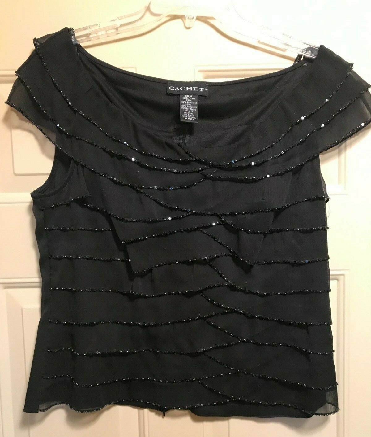 NWT Cachet sz 14 blk holiday party cocktail evening formal chiffon beaded top