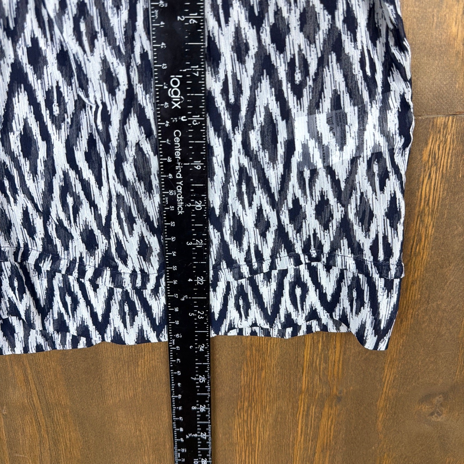 Banana Republic Womens Blouse Navy White Argyle Diamond Short Sleeve Sheer M