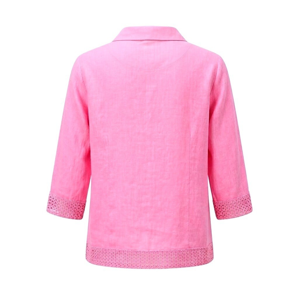 NEW Leo Nicole 1X Blossom Pink Ramie Cotton Lace Trim Button Front Shirt Plus