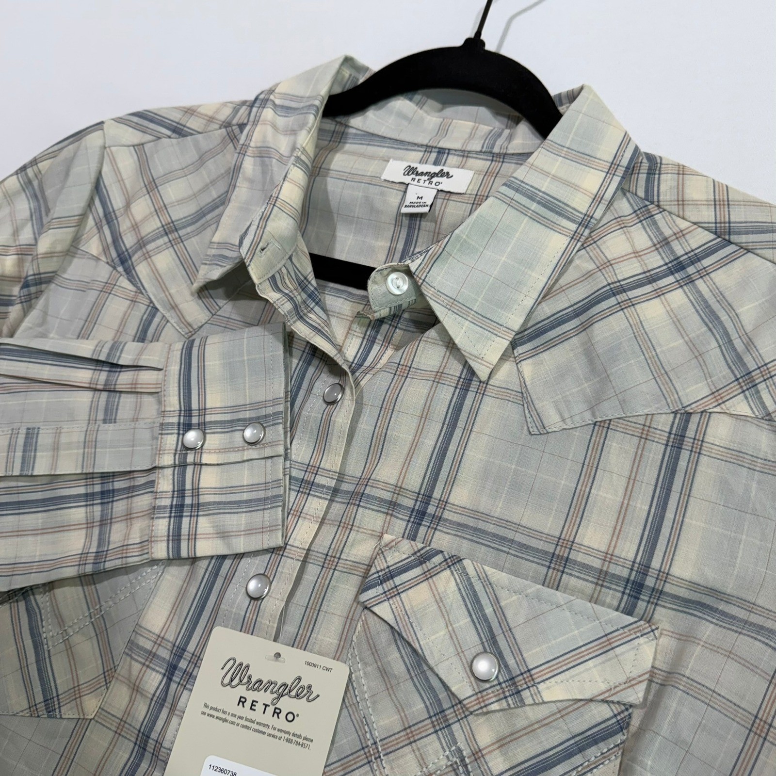 Wrangler Retro Shirt Womens M Gray Plaid Pearl Snap NWT Cowgirl Western Rodeo