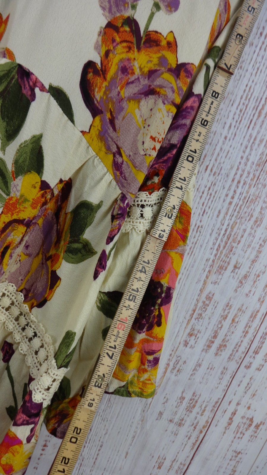 Oddy Floral Embroidered Peasant Blouse Flower Print Size Large Long Sleeve Boho