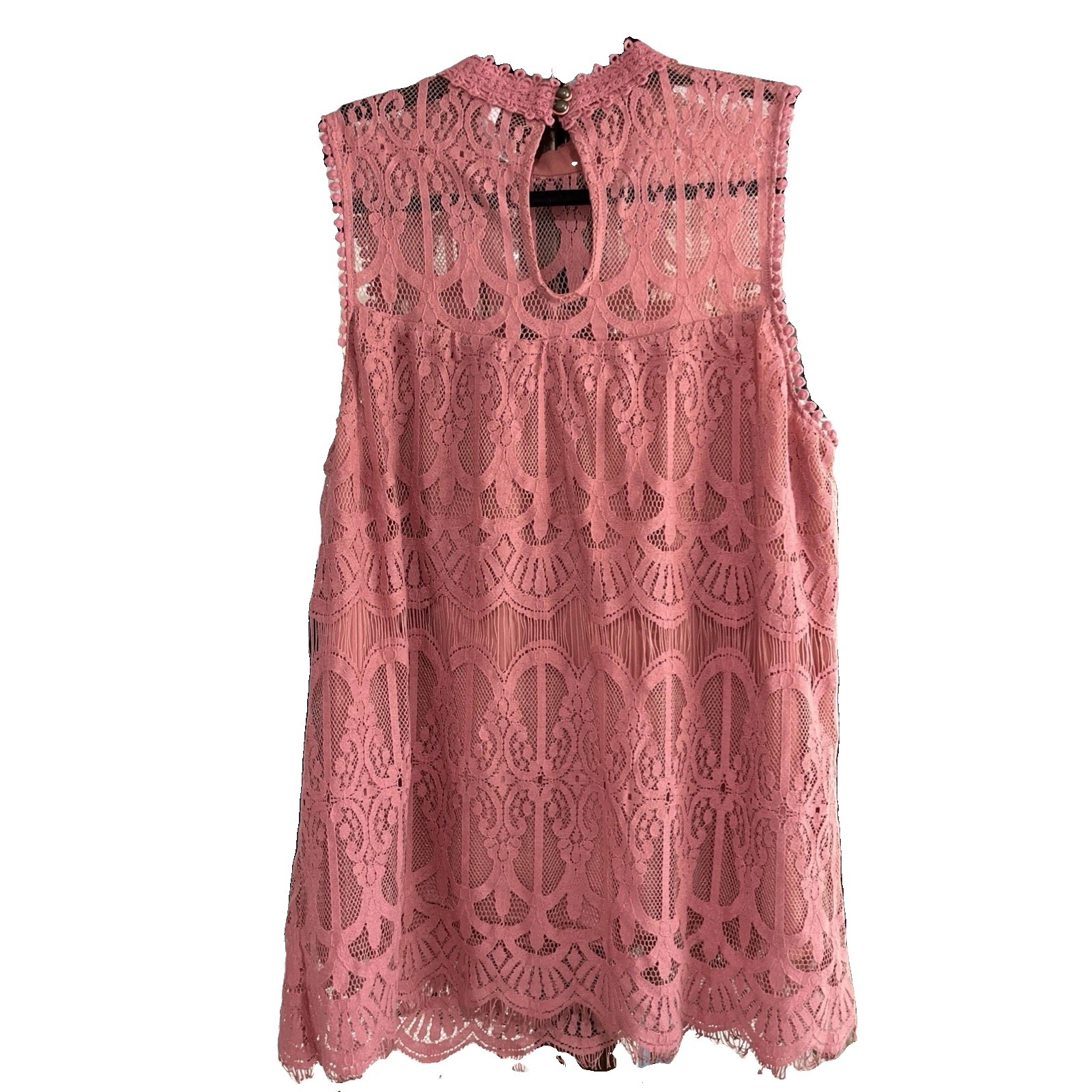 Xhilaration Boho Crochet Lace High Neck Tank Top Pink New Whimsigoth Size S
