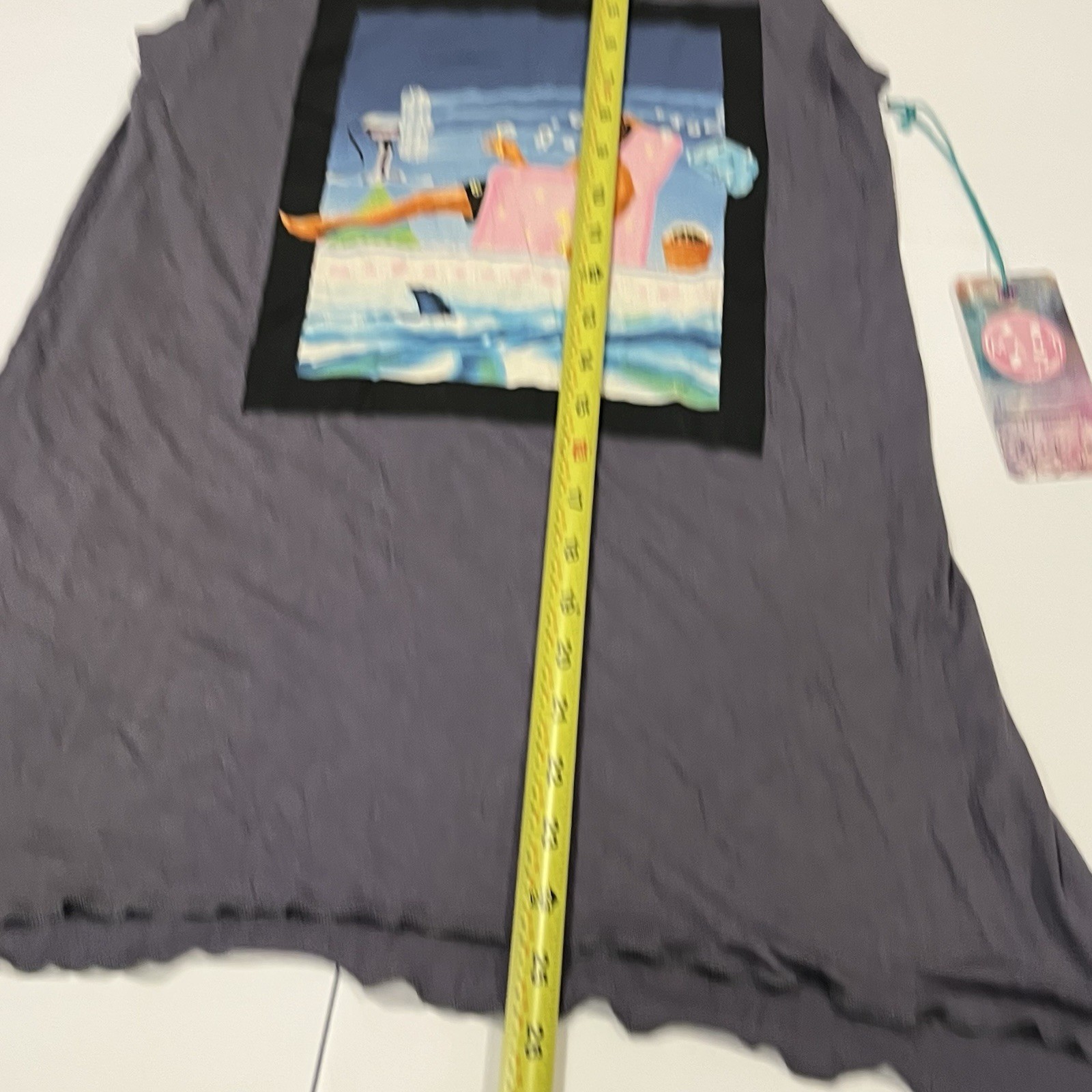 Maui & Sons Relaxed Tank Top Sz M NWT Charcoal Gray Graphic Flutter Hem