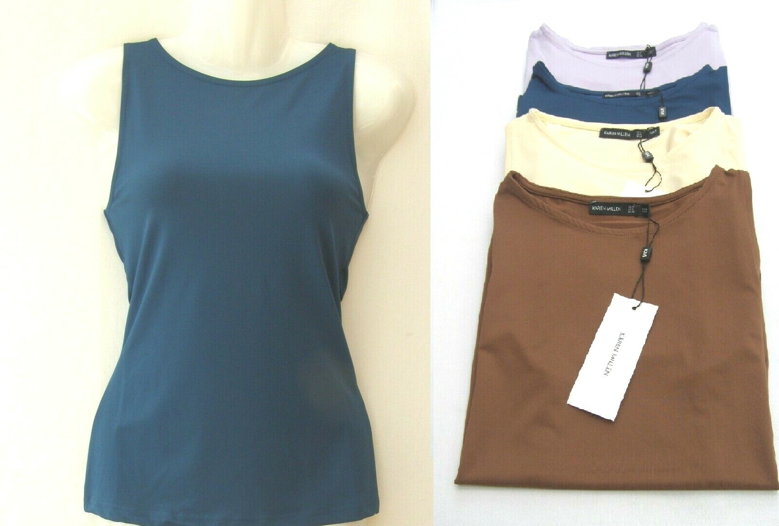KAREN MILLEN BLUE IVORY LILAC CAMEL MICROFIBRE SLASH NECK TOP Sizes 8 to 16