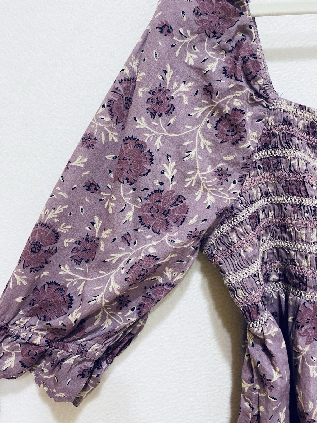 American Eagle Top Womens XL Purple Floral Smocked Embroidered Cropped Coquette