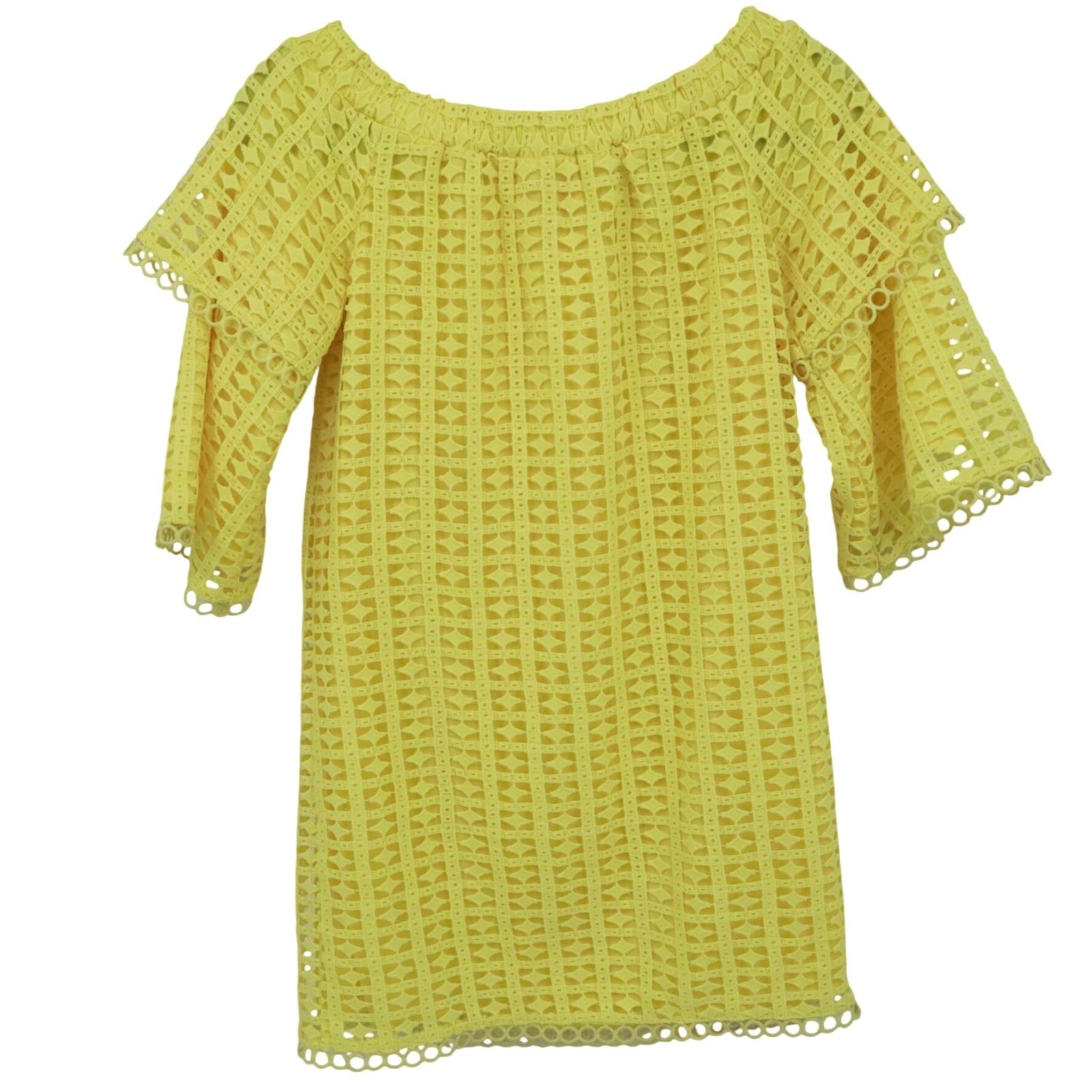 Pink Lily Crochet Tunic Top Wiomens S Yellow Boho Resortwear Feminine Delicate