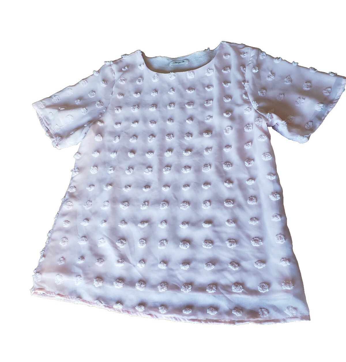 Medium Blooming Lilly Womans Top Pink Chiffon Lined Short Sleeve Poka Dots