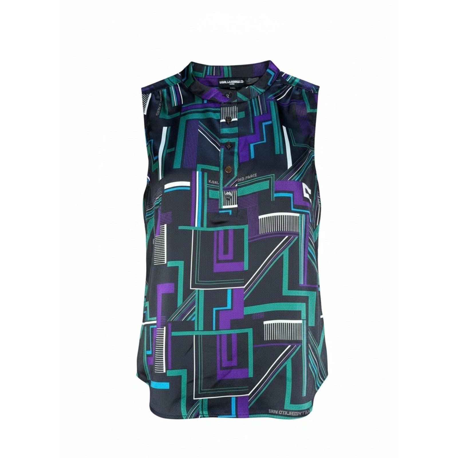 Karl Lagerfeld Paris Women XL Geometric Abstract Sleeveless Mock Neck Blouse Top