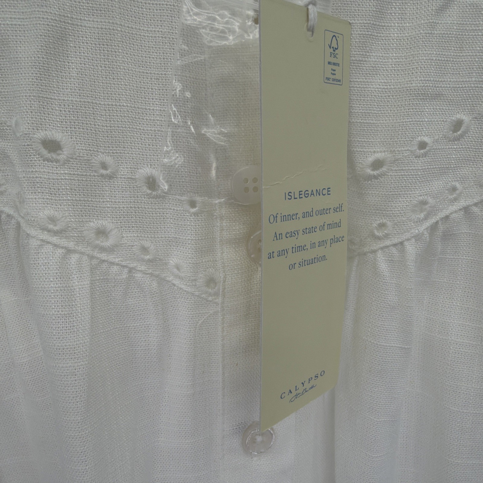 Calypso St Barth White Linen Blend Eyelet Pineapple Sleeve Blouse Top 1X Plus