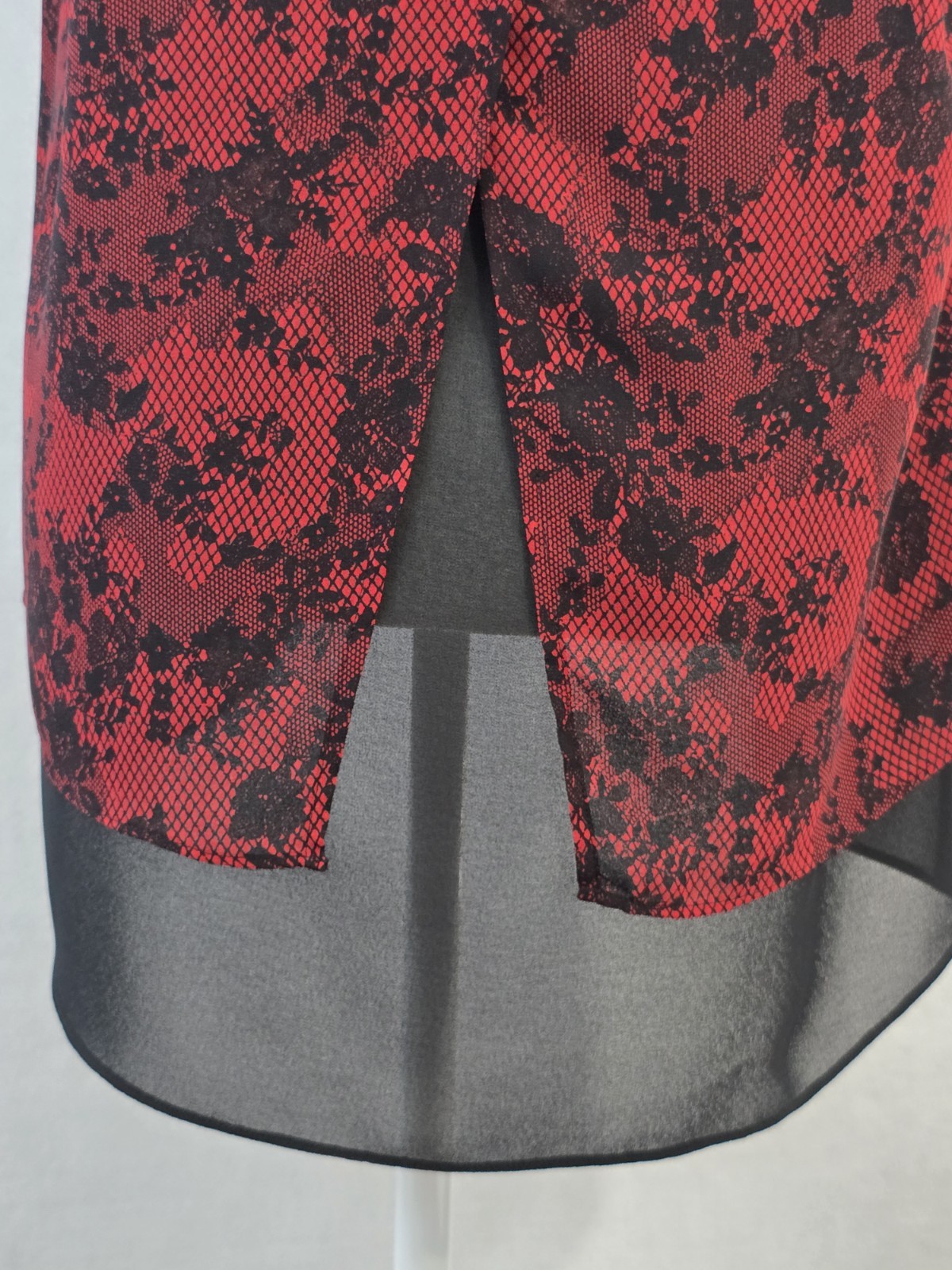 Michael Kors Layered Chiffon Blouse Womens PL Red Black Floral Mesh Split Back