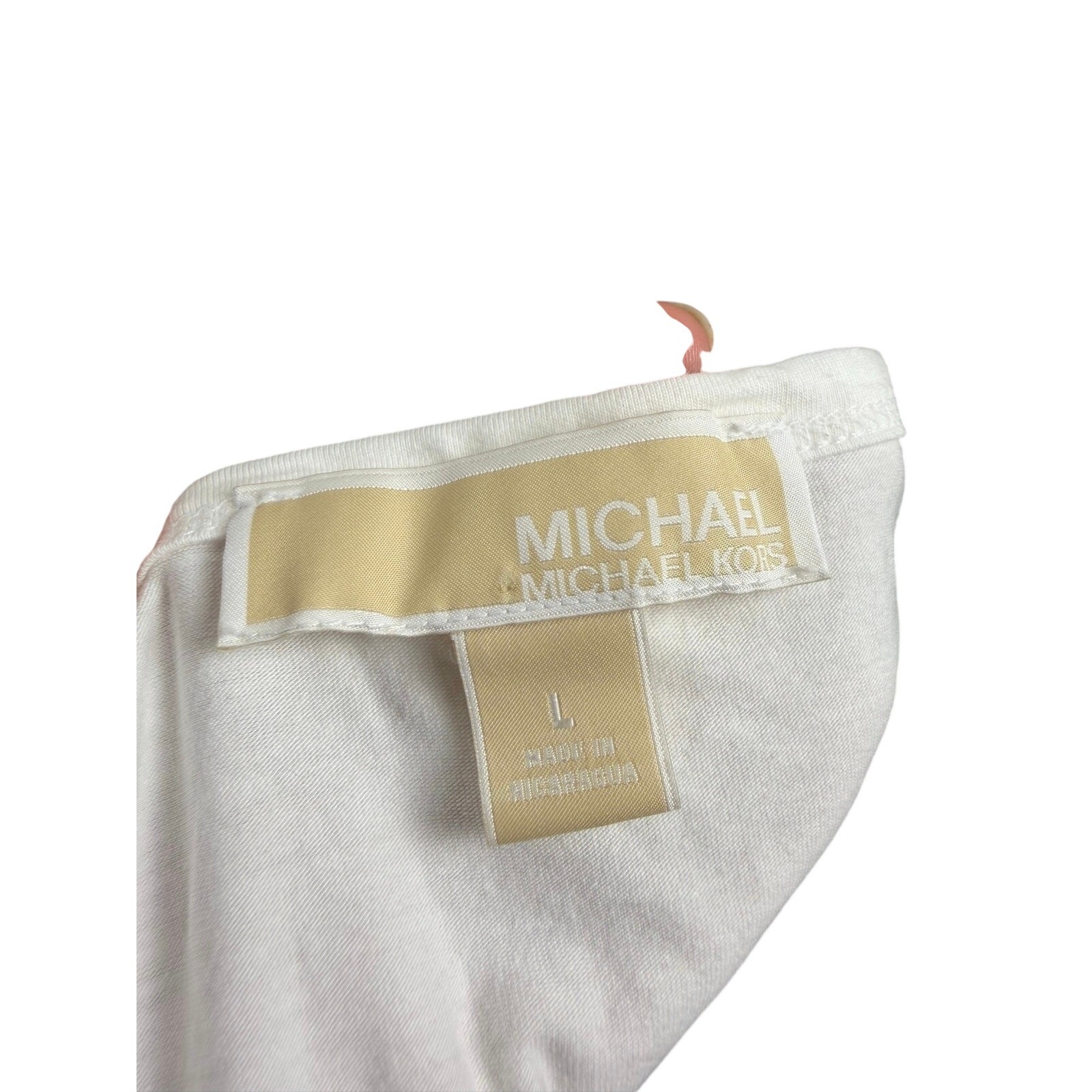 Michael Kors White Side Zip Ruched Scoop Neck Stretch Tee Top Women’s Large