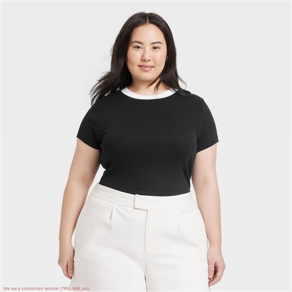 Women’s Slim Fit Ribbed T-Shirt – A New Day Black/White XXL *SEE DEAL!!!*