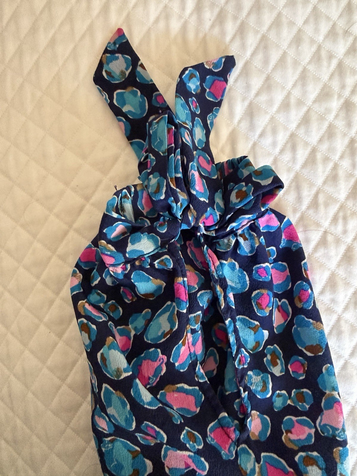 Lilly Pulitzer Flower Print Blouse, V-Neck Long Sleeve Tie Accent, Size M