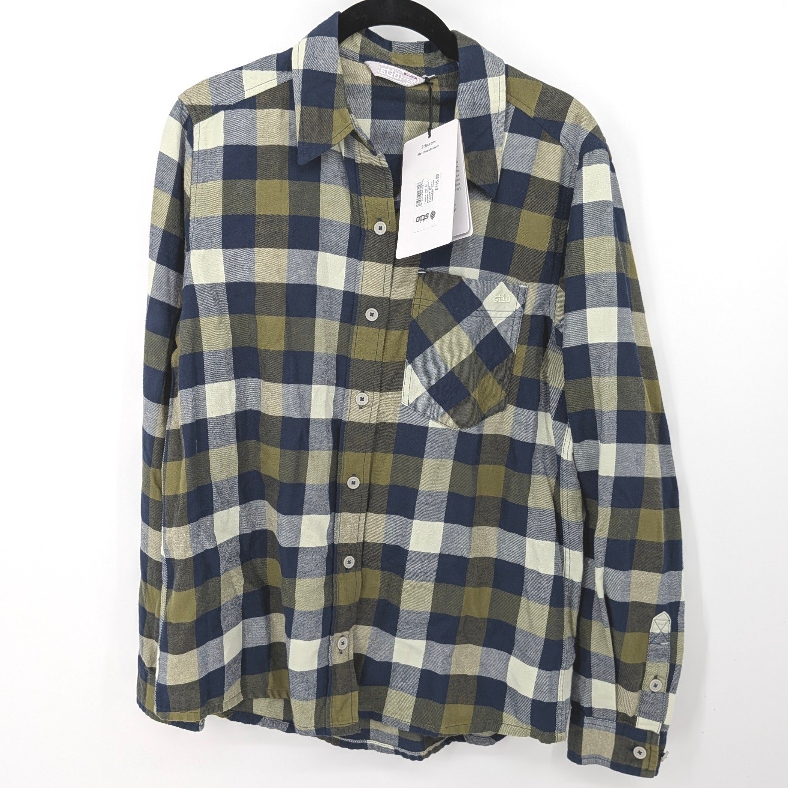 Stio Dovetail Flannel Shirt Women Small Thyme Green Plaid Organic Cotton Outdoor