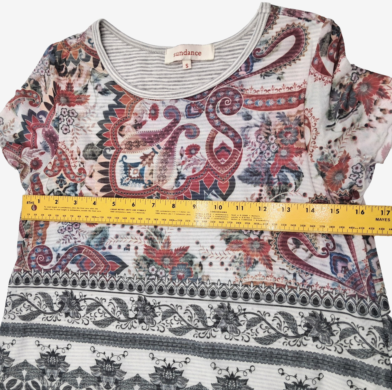 Sundance Creative Type Mesh Overlay Top Size S Stretch Boho Floral Layered Artsy