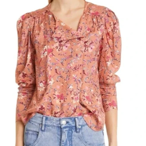 Isabel Marant Etoile Benson Printed Long Sleeve Top Pink Papaya sz 36/USA 4 /S