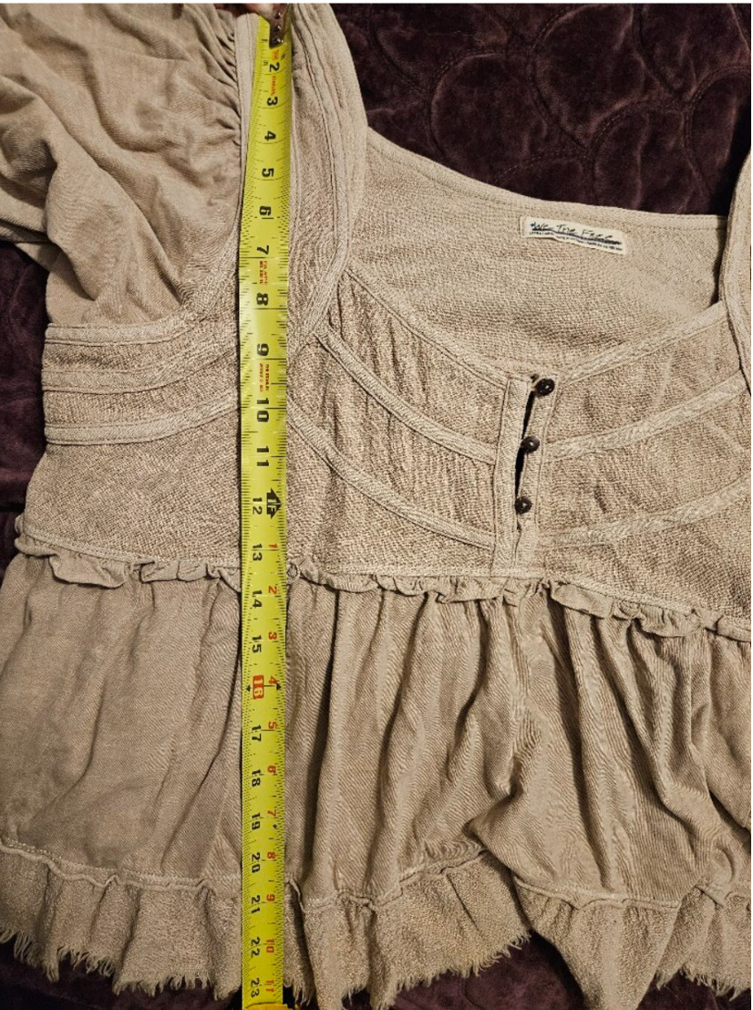Free People We The Free Shelly Top Distressed Size XL Puff Sleeve Babydoll