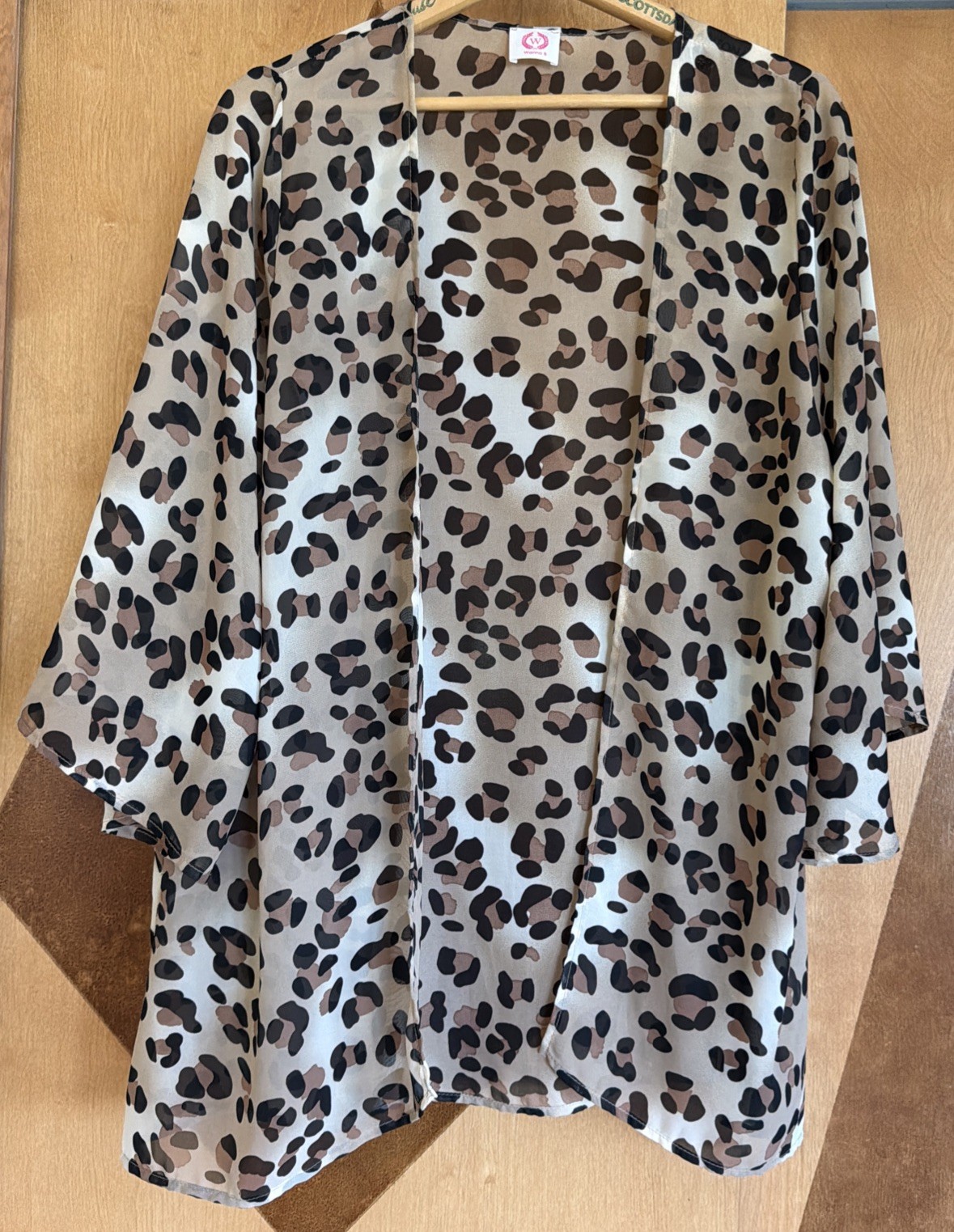 Kimono Style “WANNA B “Women’s One Size Leopard Animal Print Semi Sheer Cardigan