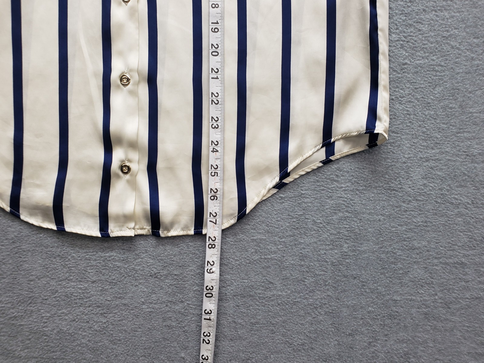 Zara Women Tops S Cream Navy Blue Striped Button Front Collared Long Sleeve City