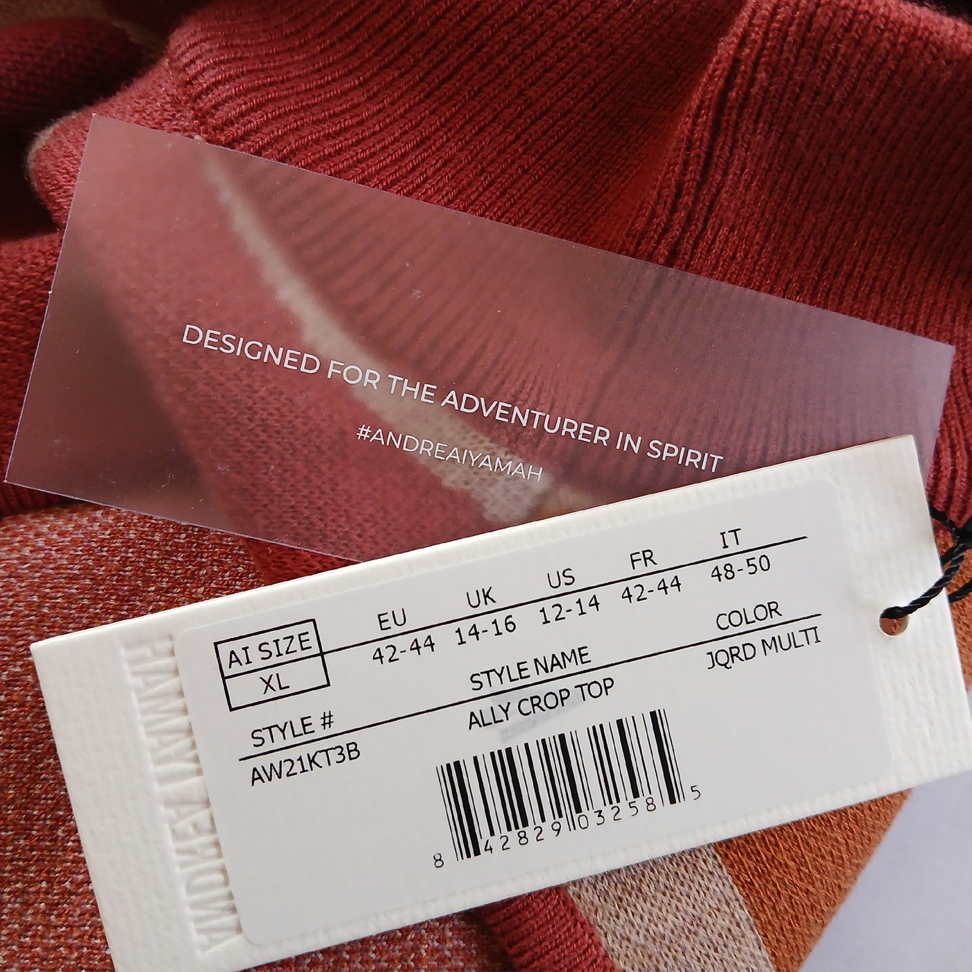 NWT Andrea Iyamah Size XL (12/14) Rust Red Orange Beige Mock Neck ALLY Crop Top