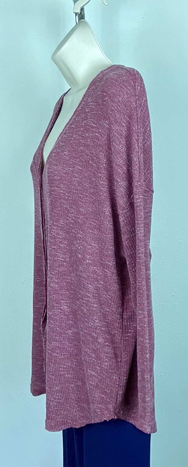 She and Sky Slouchy Knit Top Size S Pink Button Up Raw Edges V Neck