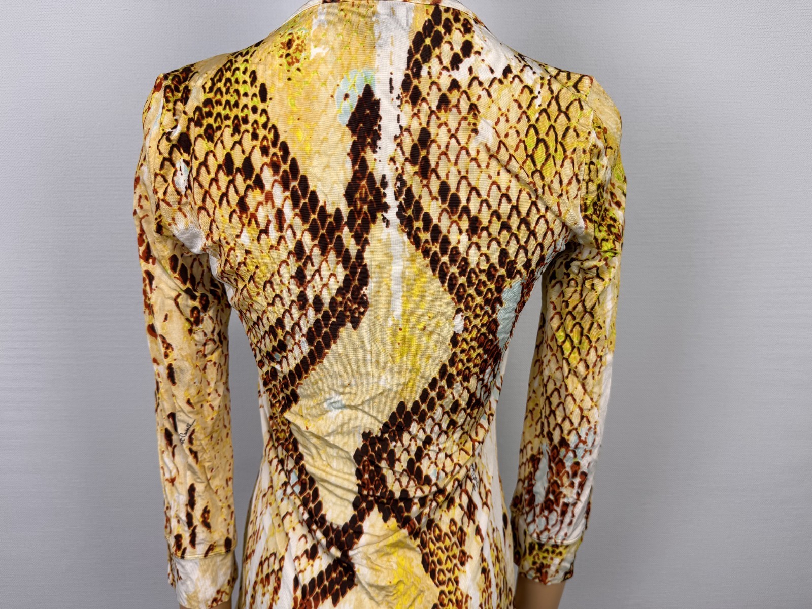 Just Cavalli Made in Bosnia Wonderful Yellow Snake Pattern Stretch Shirt Sz S