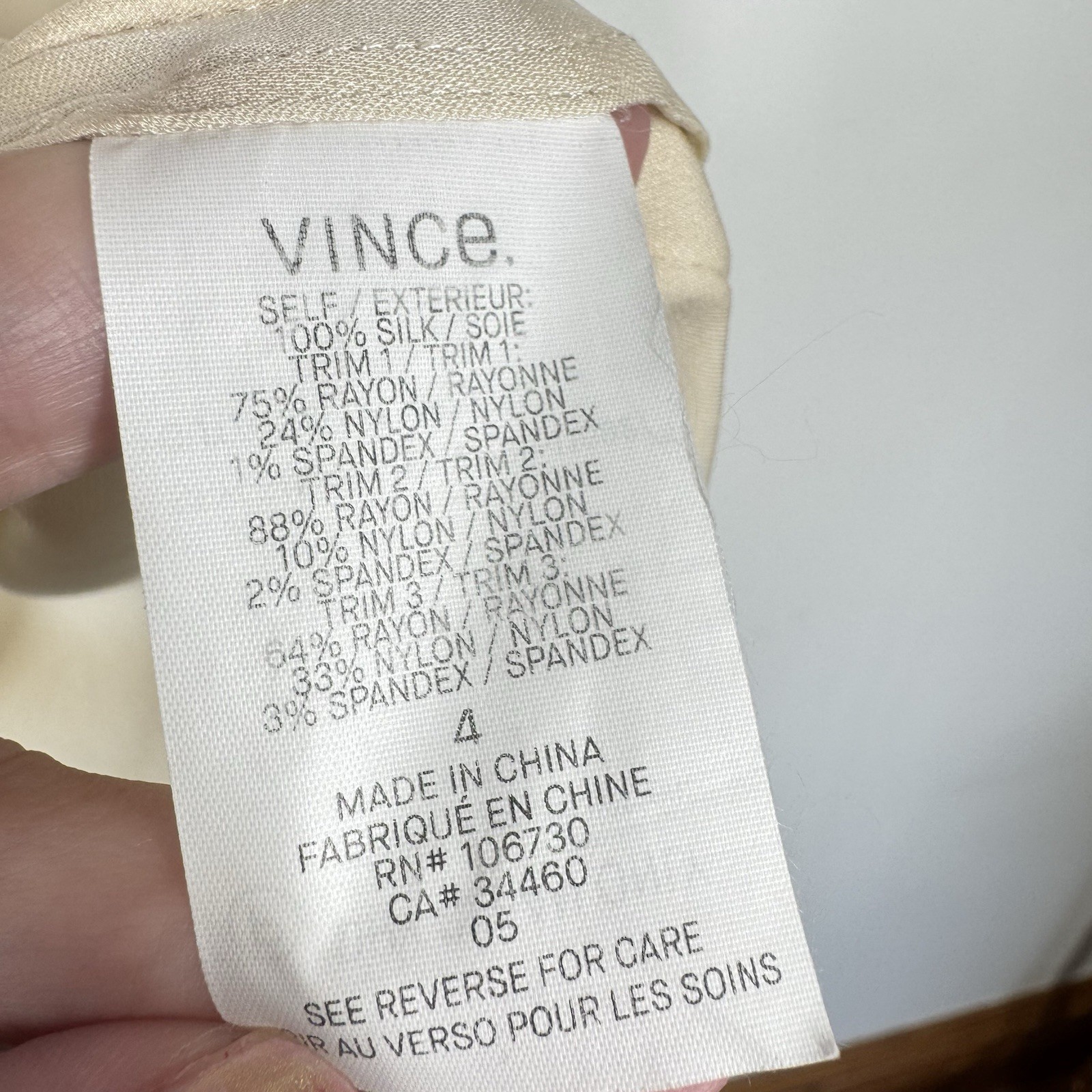 Vince Side Rushed 100% Silk Womans Blouse Sz. 4 Lagenlook Quiet Luxury Timeless