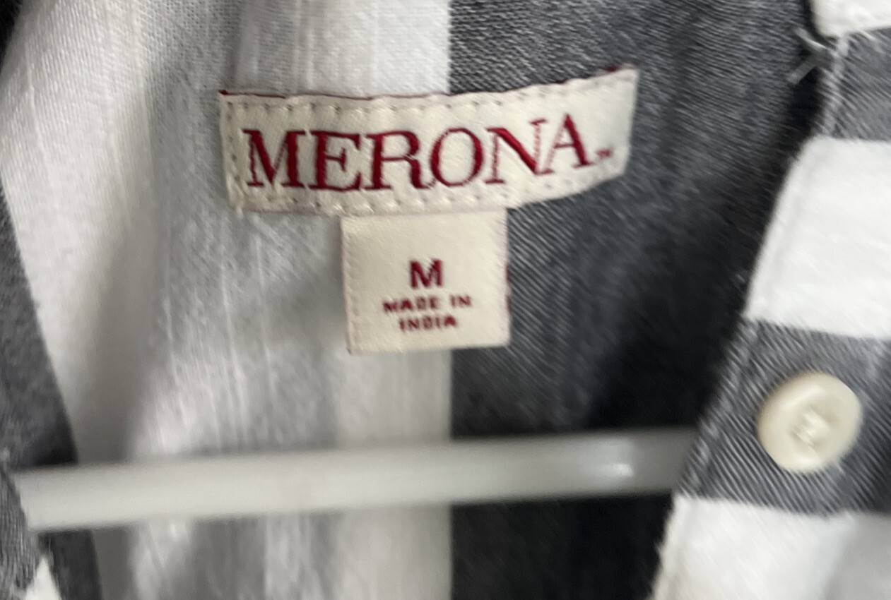 Merona Women’s Striped Cotton Boho Tunic Top Size M Coastal Beachy Blouse