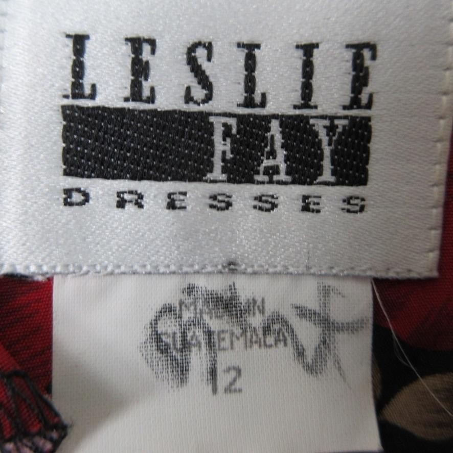 Vtg Leslie Fay Blouse Womens 12 Red Floral Lace Collar Button Front Long Sleeve