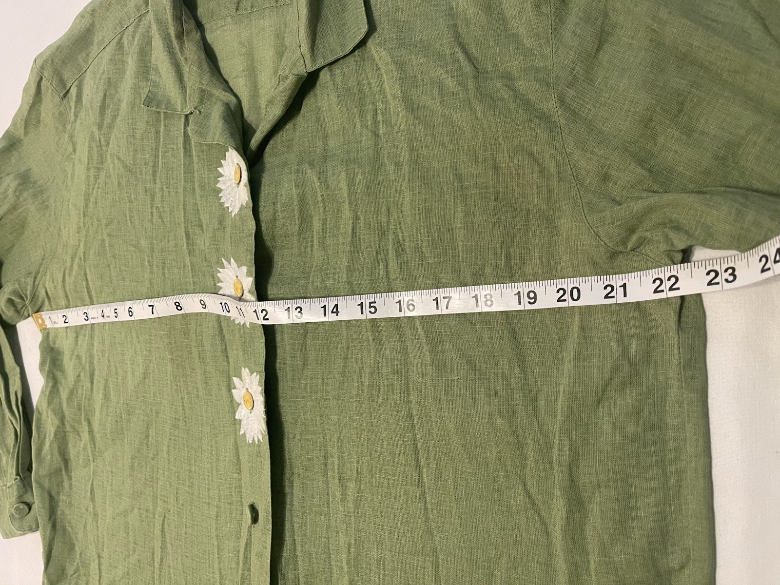 Esprit Button Front Shirt Medium Floral Embroidered Green Linen Blend Vintage