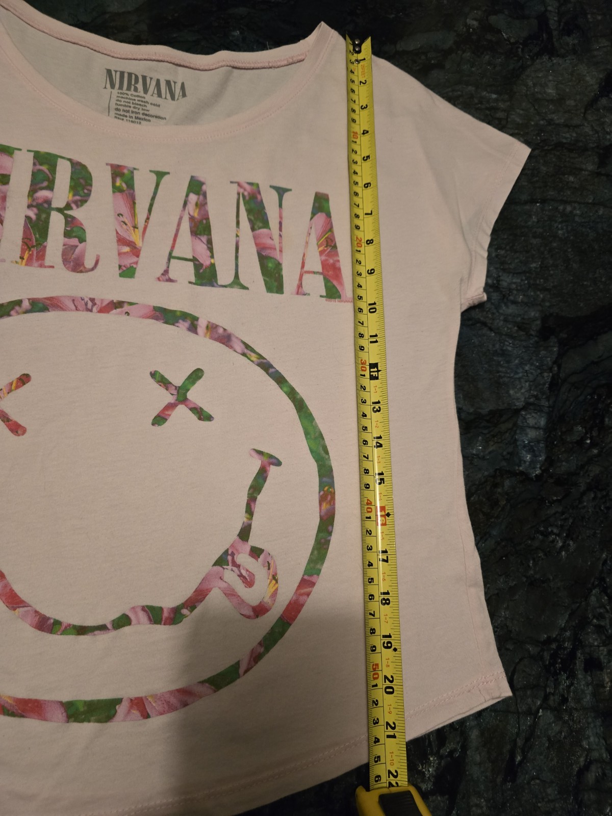 Nirvana Kurt Cobain FLORAL SMILEY FACE Pink Girls Women’s T-Shirt Official