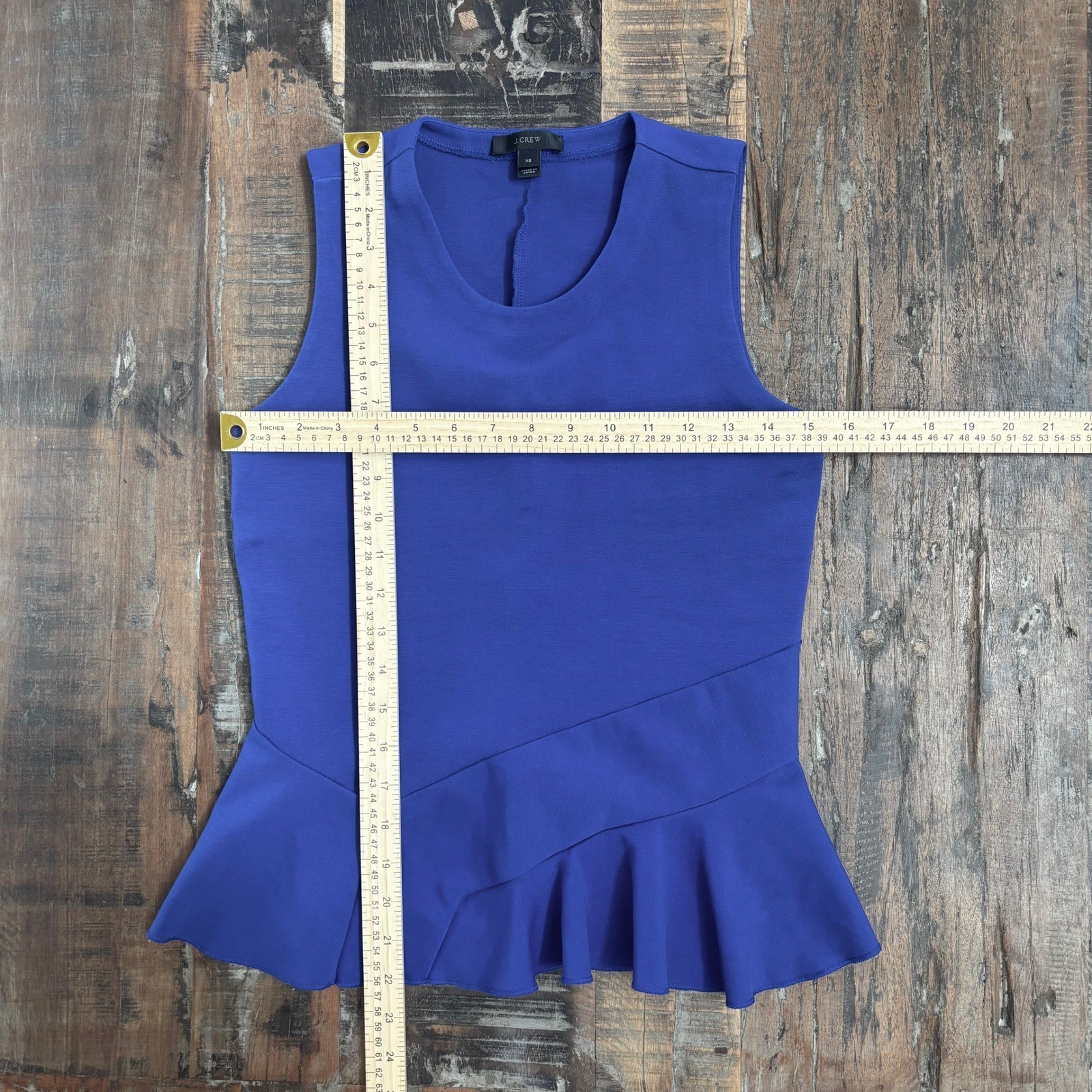 J.Crew Minimalist Modern Classic XS Royal Asymmetrical Ruffle Peplum Ponte Top