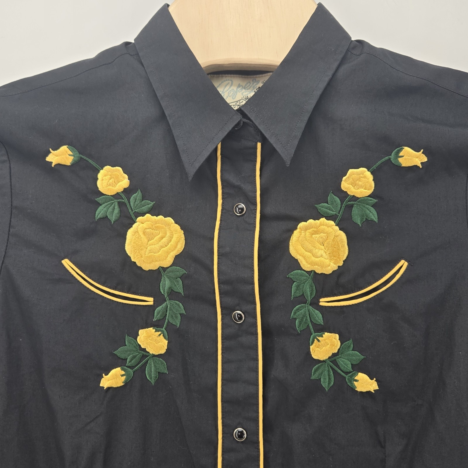Vintage Roper Western Pearl Shirt Floral Yellow Rose Cowboy Rodeo Rockabilly XL