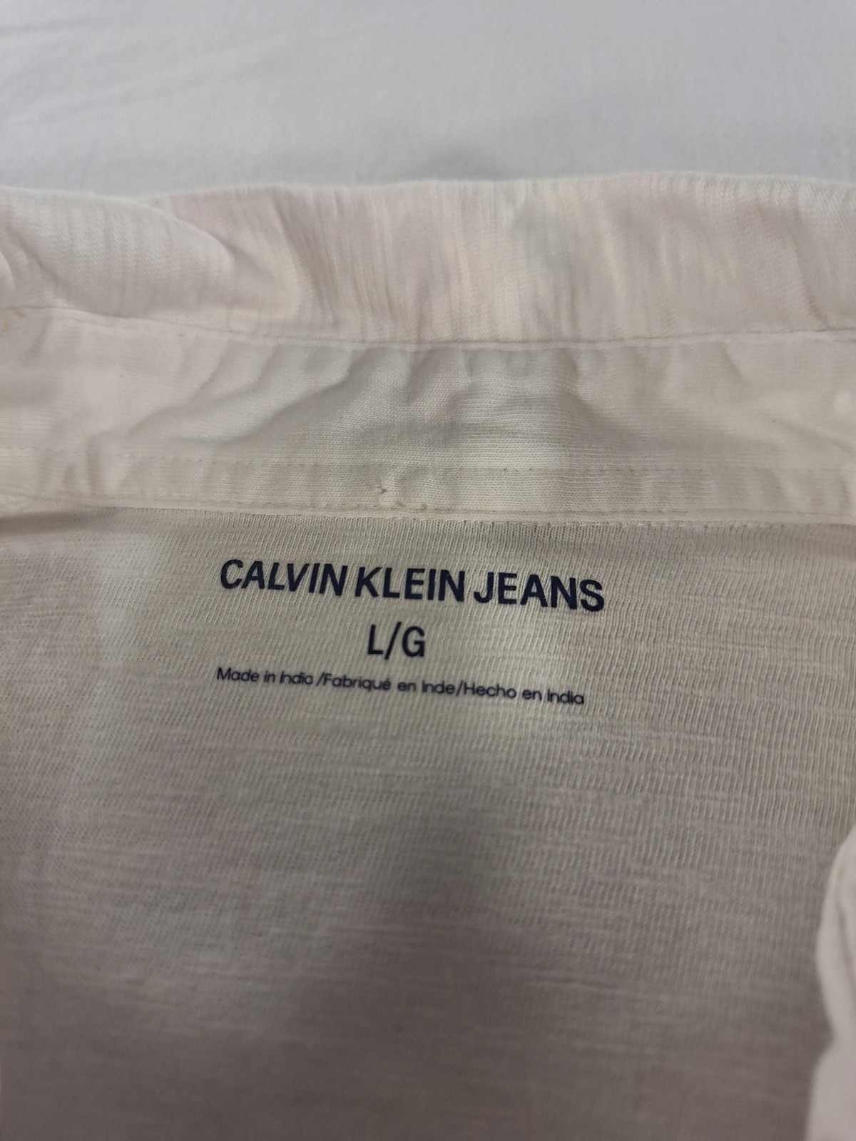 Calvin Klein Jeans Women’s Large White Collared Polo Embossed Logo Top Shirt