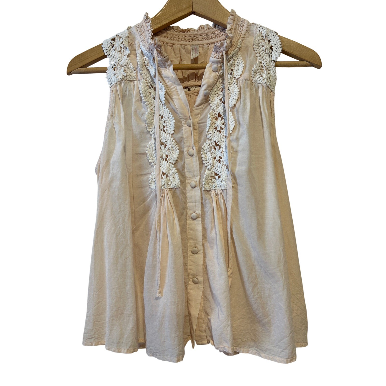 Free People Womens Tank Top Size S Pink Crochet Lace Boho Sleeveless Fairy