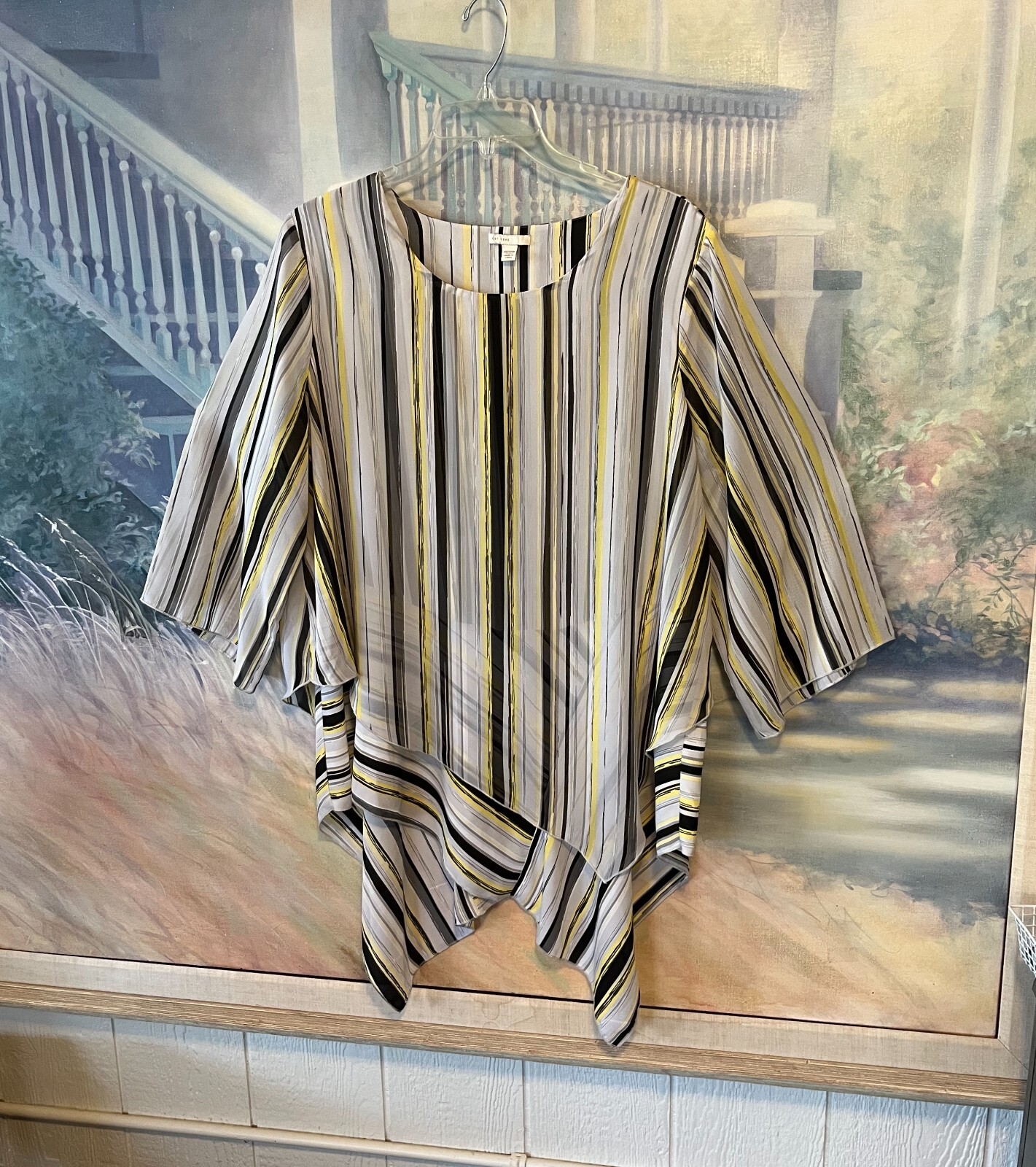 Women’s 3/4 Sleeve White/Yellow/Black Tunic/Top By Est. 1946 Sz.18/20W