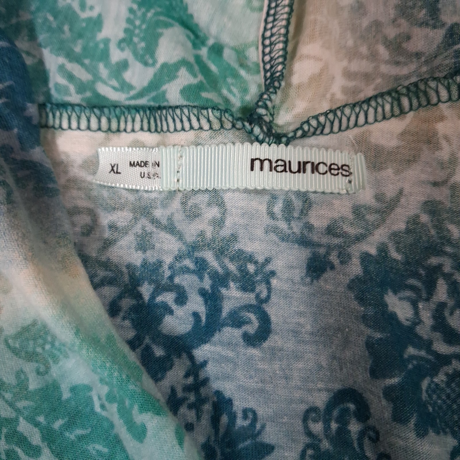 Maurices Blue Green Ombre Damask Sleeveless Tie Front Hem Top Size XL