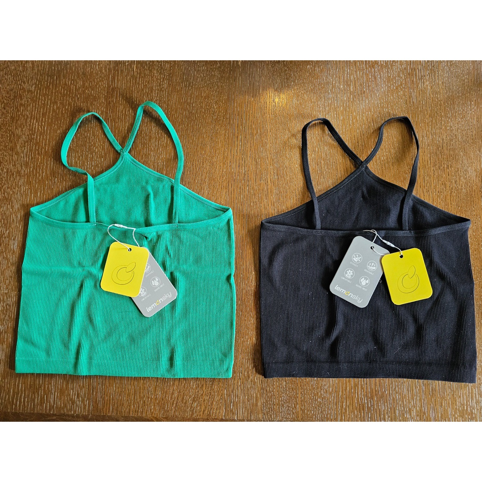 Lemonsky 2 Pack Ribbed Halter Tank Tops Green Black Small Criss Cross Back New