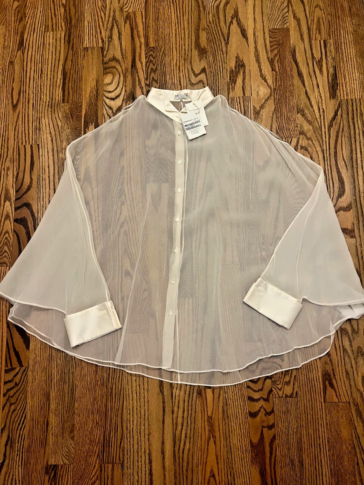 NWT Brunello Cucinelli 100% Silk Cold Shoulder Top with Monilli Beading Size XL
