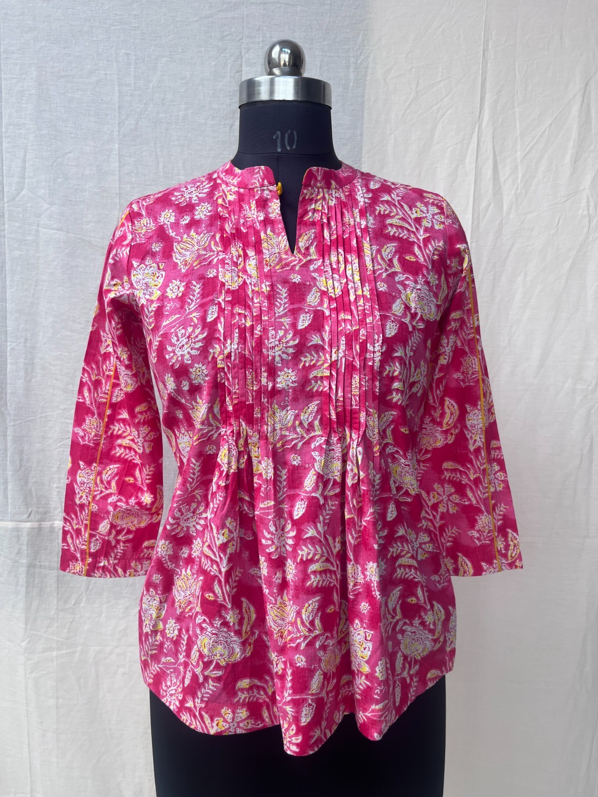 Indian Cotton Tunic Top Women Pink Floral Short Kurti Ethnic Summer Blouse