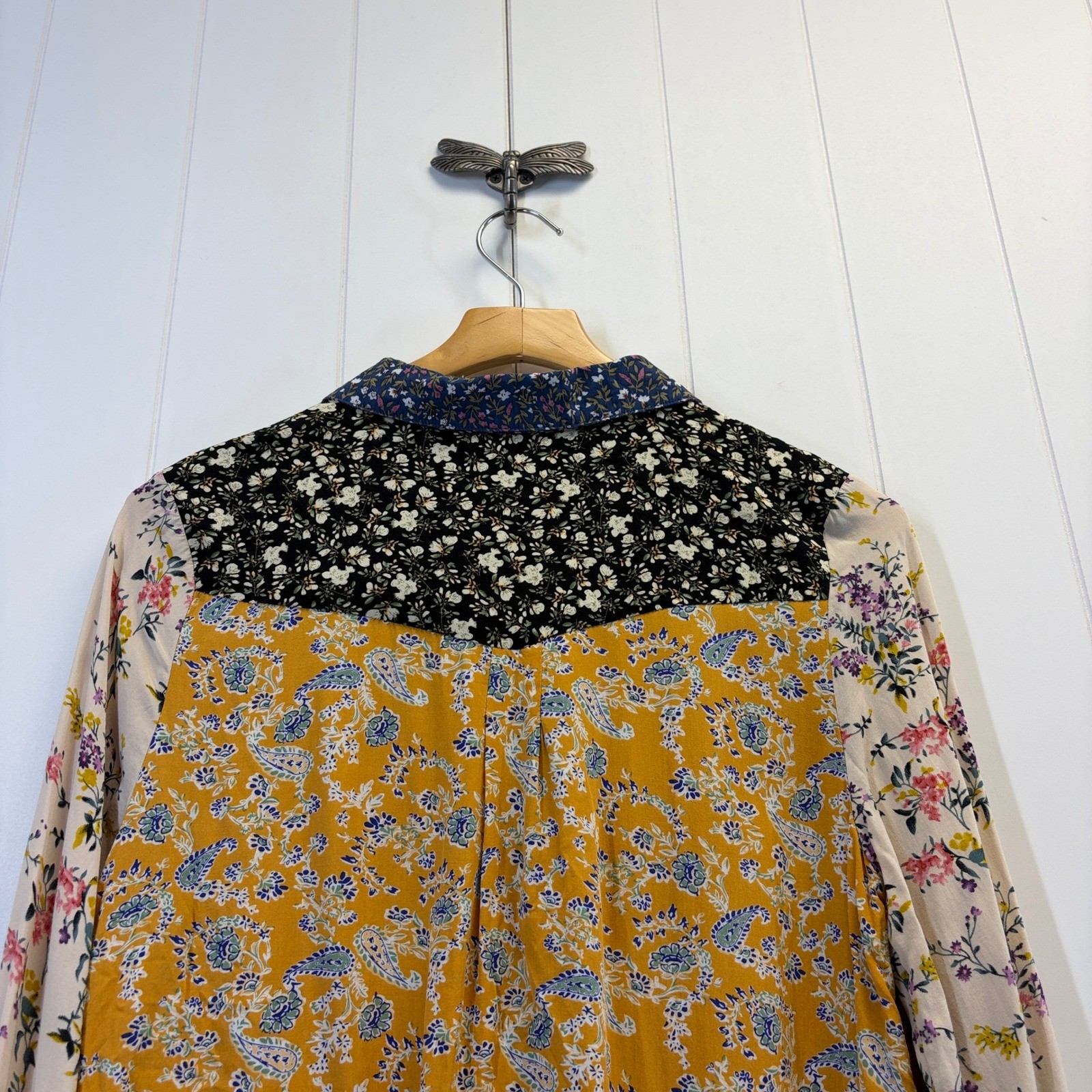 Natural Life Boho Garden Floral Patchwork Button Down Top Women Size S Cottage