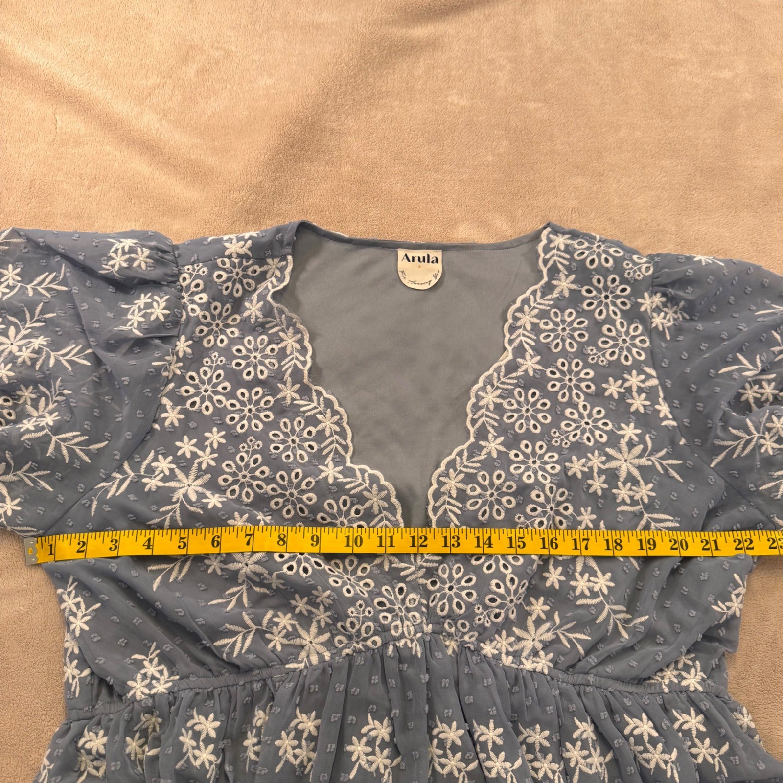 Arula Blue Eyelet Floral Swiss Dot Boho Cottagecore Fairycore Feminine Top Sz A
