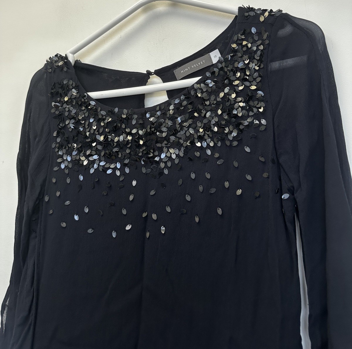 Mint Velvet Navy Sequin Embellished Top Size 10 Evening Occasion Asymmetric
