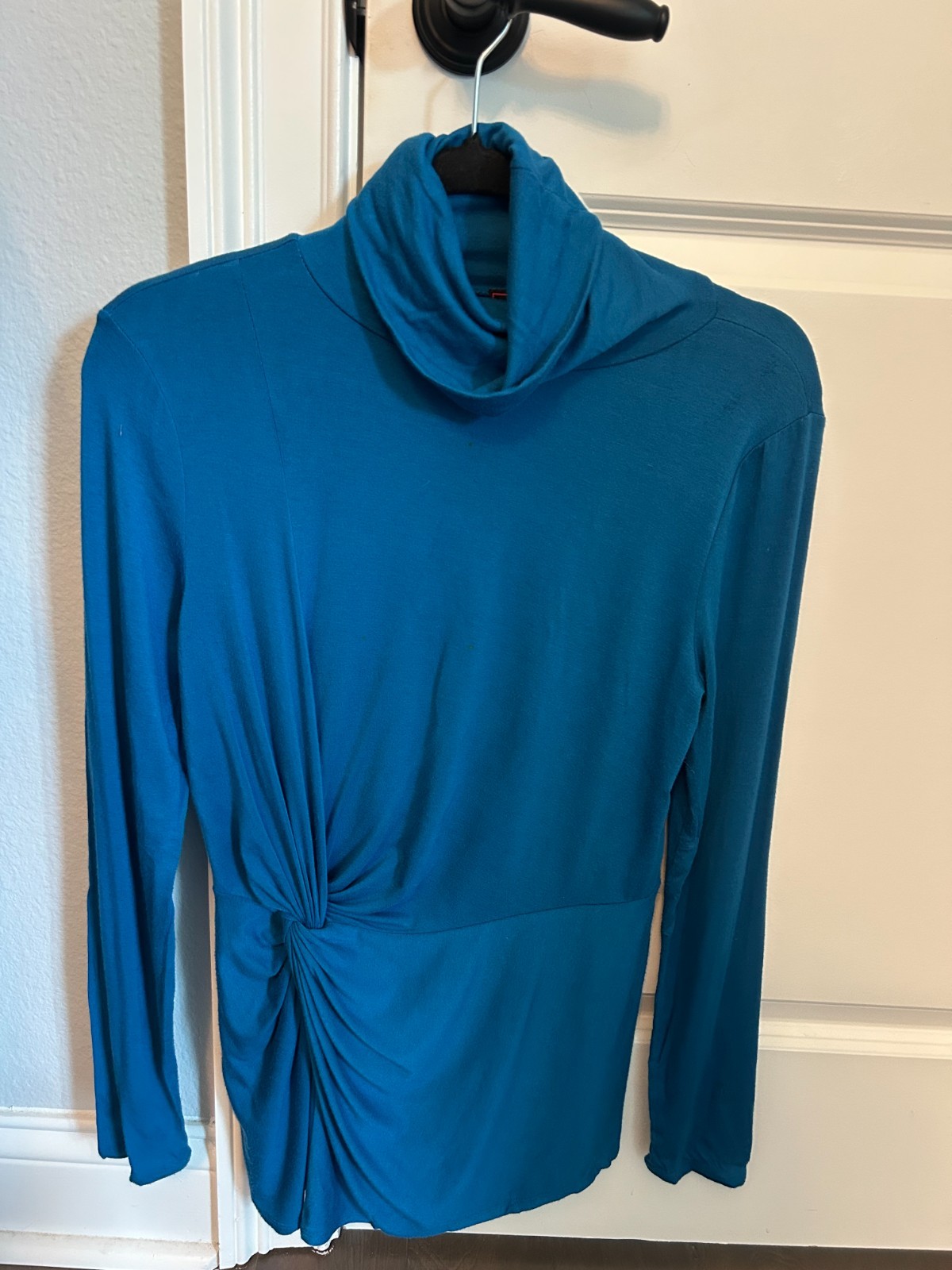 Colour Works Women’s Turquoise Turtle Neck Ruched Top Size S Small