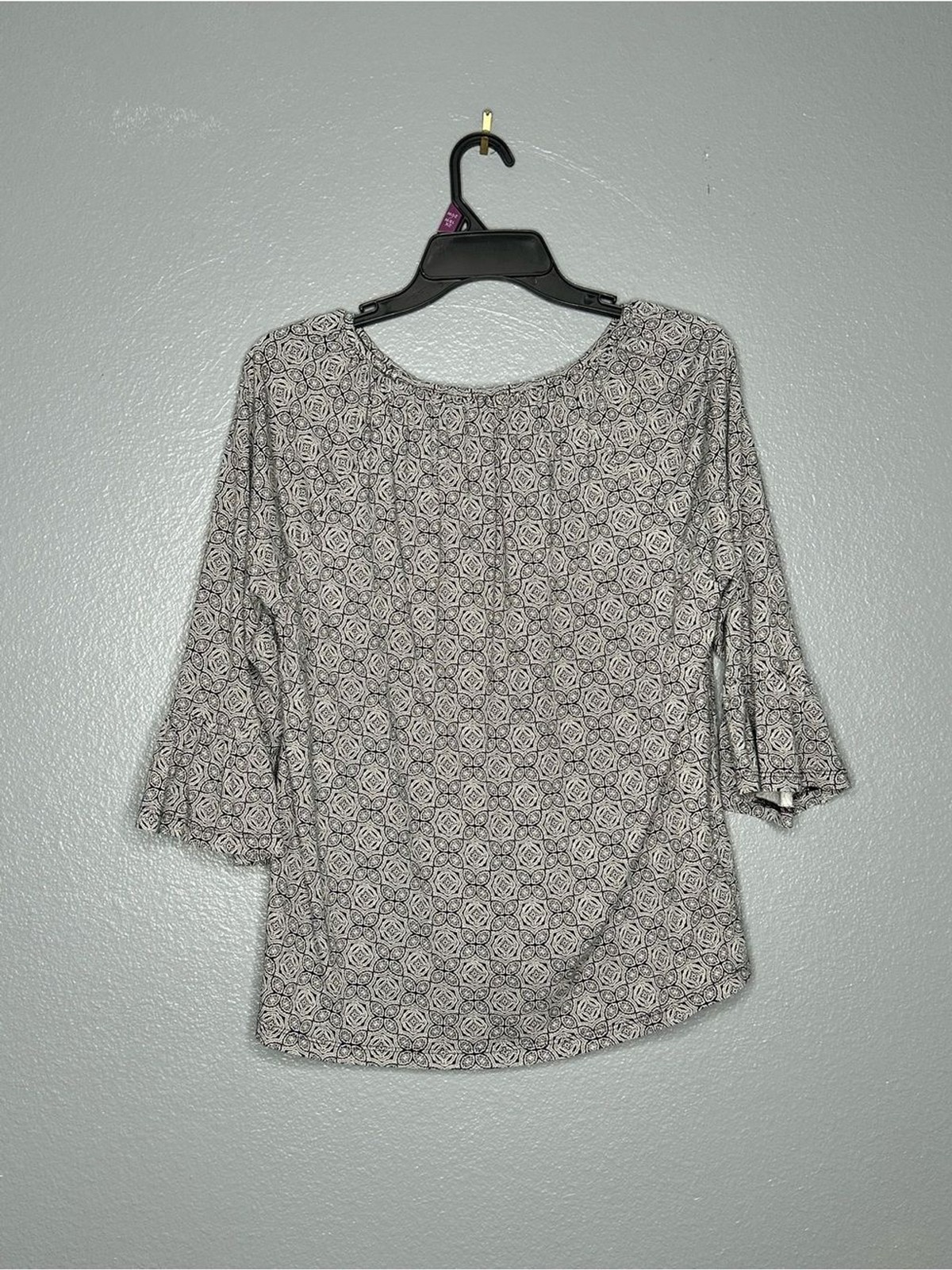 Michael Kors Cotton Modal Black & White Geometric Bell-Sleeve Blouse size Large