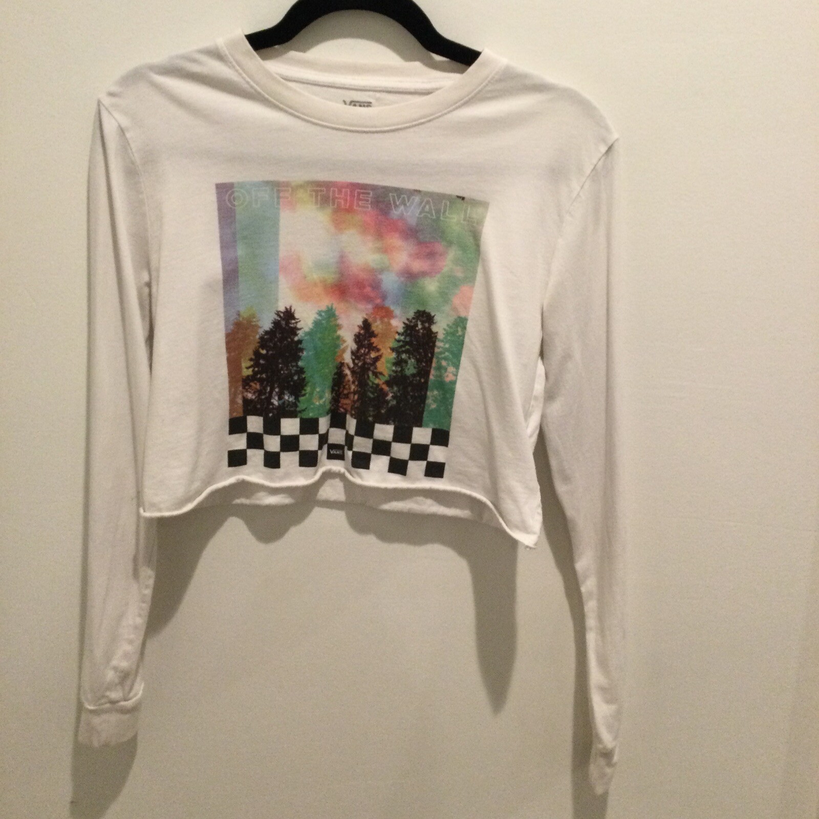 VANS OFF THE WALL T-shirt Sz X-small Crop Long Sleeve Multi Vintage Look (E2069)