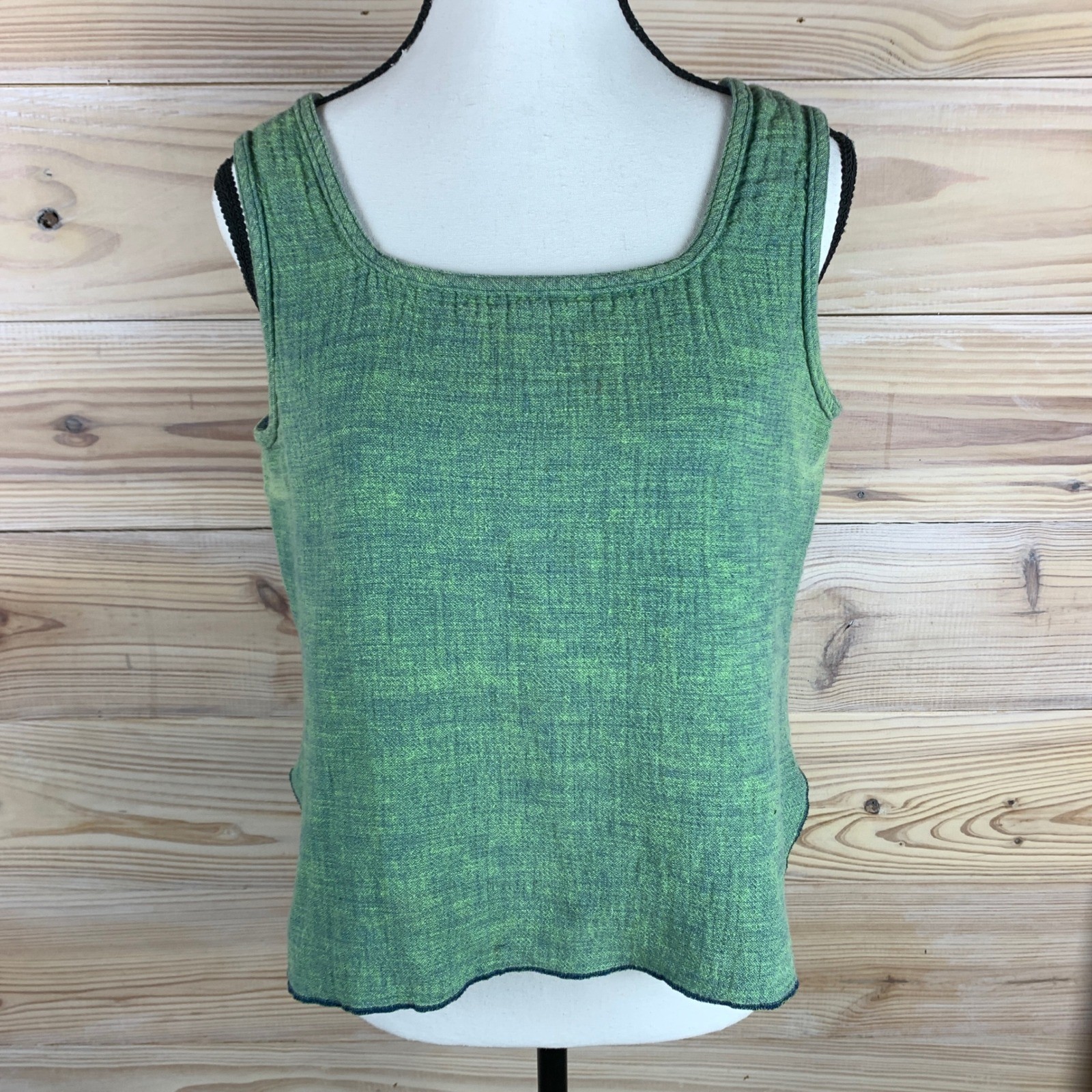 Unbranded Reversible Tank Top Women M Green Woven Boxy Square Neck Sleeveless