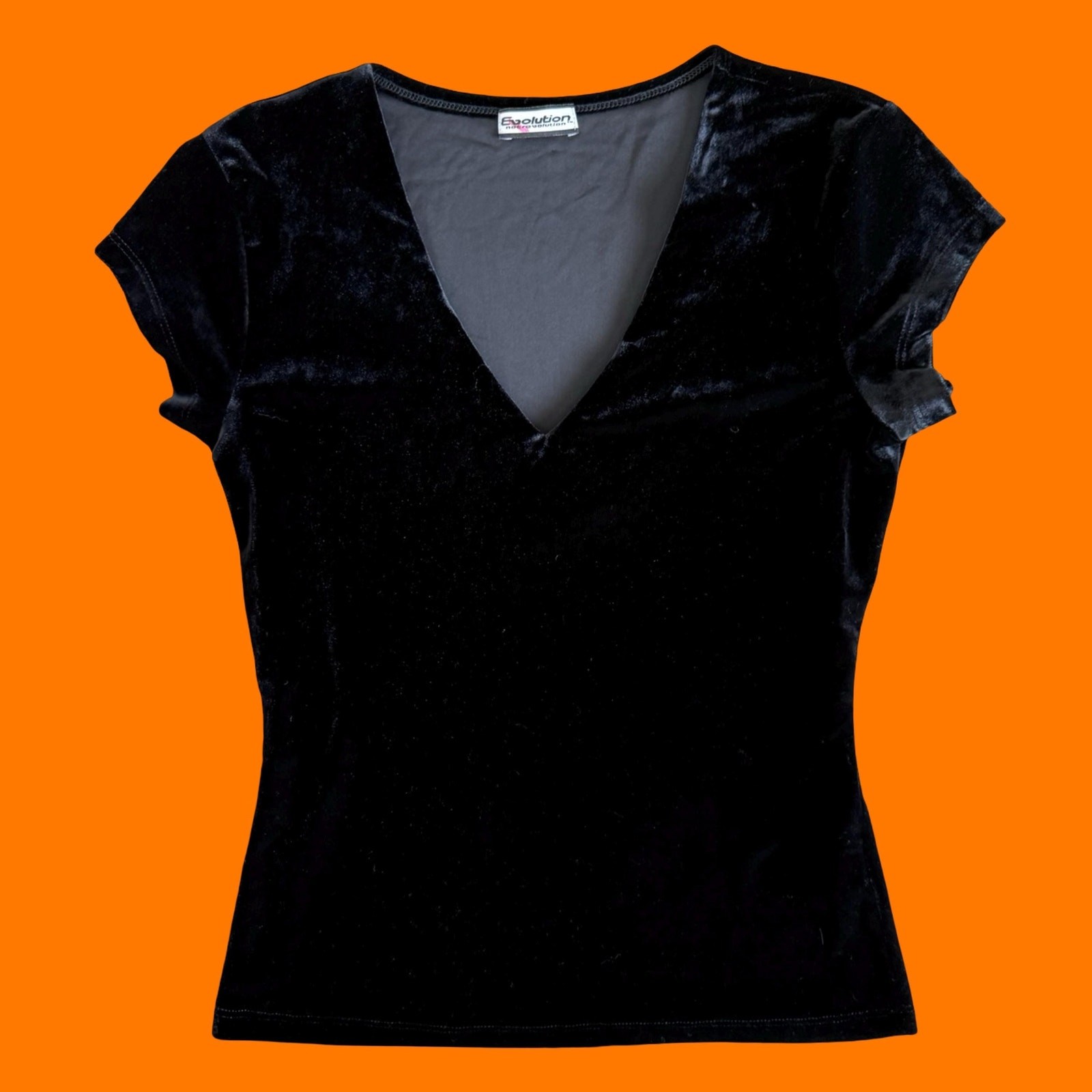 90’s vintage black velvet v neck bodycon top MEDIUM evolution not revolution