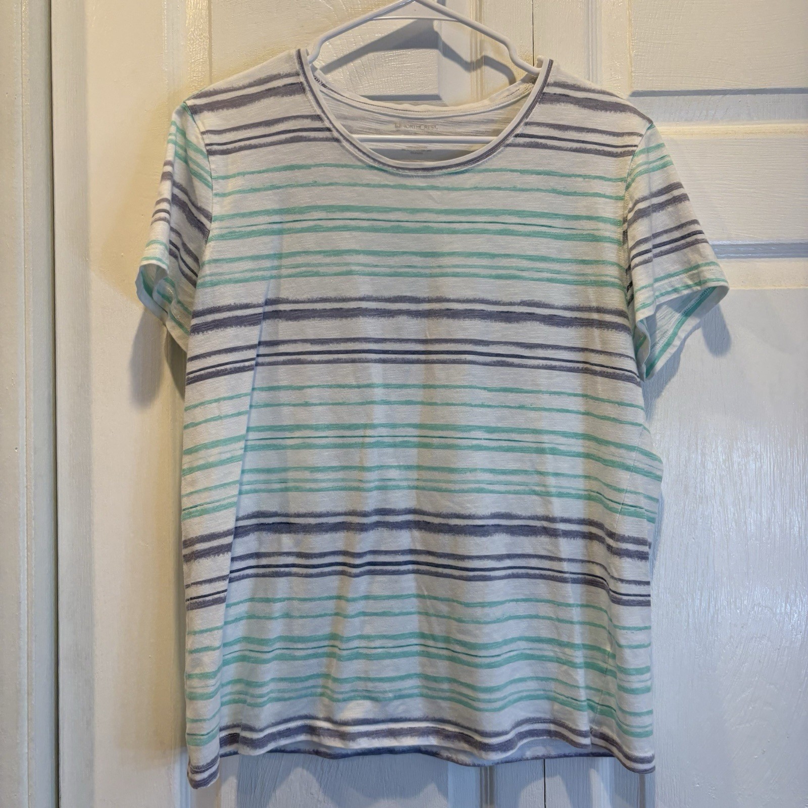 NorthCrest Blue Striped Short Sleeve T-Shirt – Size Large